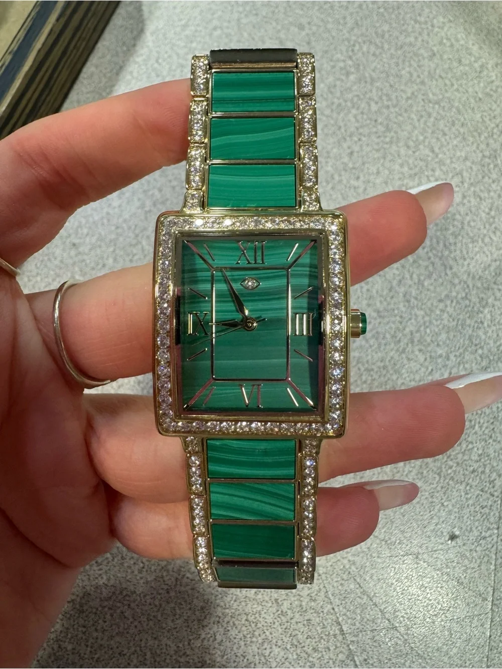 Rarities by Carol Brodie Goldtone Stainless Steel Green & White Bracelet watch
